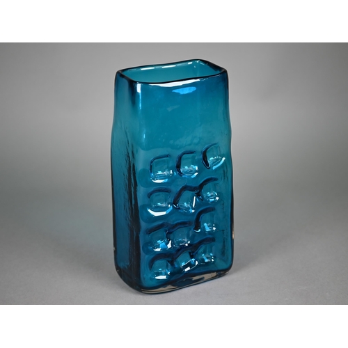 683 - A large Whitefriars blue rectangular glass vase with impressed dimples textured design by Geoffrey B... 