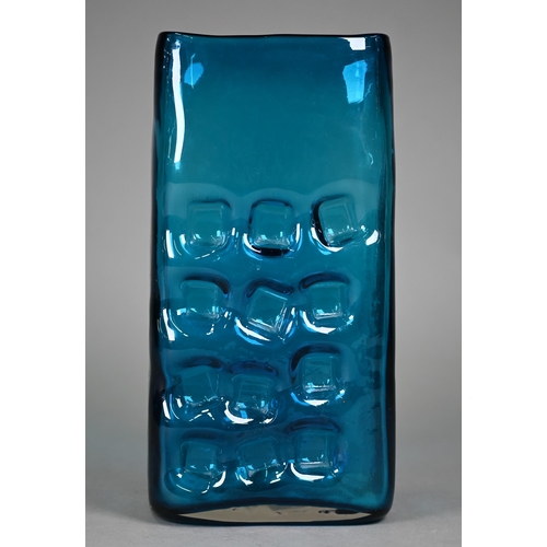 683 - A large Whitefriars blue rectangular glass vase with impressed dimples textured design by Geoffrey B... 