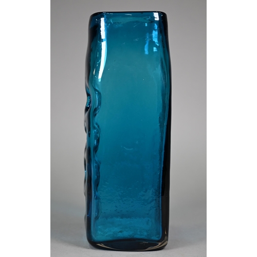 683 - A large Whitefriars blue rectangular glass vase with impressed dimples textured design by Geoffrey B... 