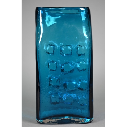 683 - A large Whitefriars blue rectangular glass vase with impressed dimples textured design by Geoffrey B... 