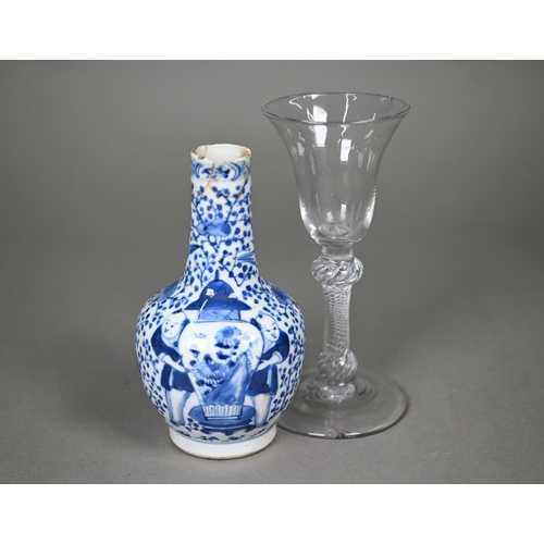 691 - A Georgian cordial glass with campana bowl on air-twist baluster stem and domed foot, 16.5 cm high (... 