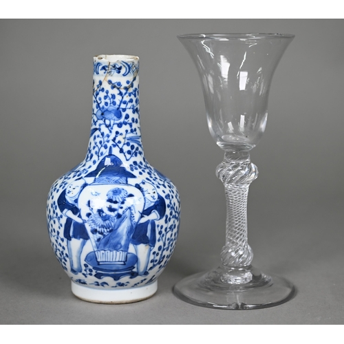 691 - A Georgian cordial glass with campana bowl on air-twist baluster stem and domed foot, 16.5 cm high (... 