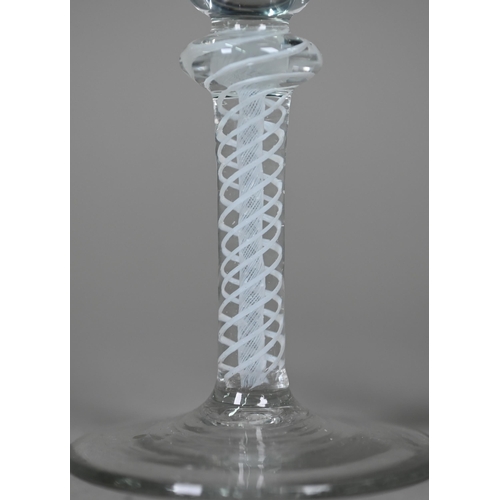 692 - A Georgian cordial glass with campana bowl on opaque twist baluster stem, 16 cm high to/w a plain gl... 