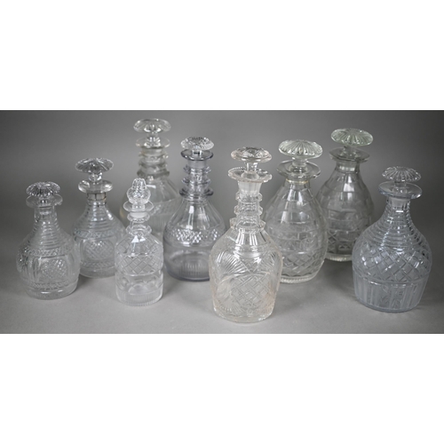 696 - Two pairs of 19th century cut glass decanters, to/w five various other decanters (box)