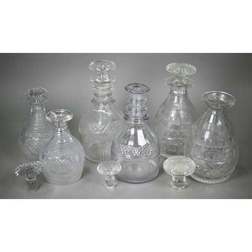 696 - Two pairs of 19th century cut glass decanters, to/w five various other decanters (box)