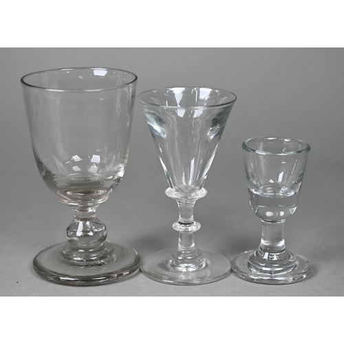 697 - A Georgian drinking glass with conical bowl on airtwist stem and domed foot, 12.5 cm to/w two glasse... 