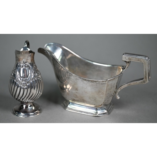 71 - A Victorian silver baluster cream, Birmingham 1893, to/w an Art Deco style sauce-boat, Birmingham 19... 