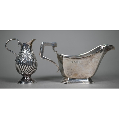 71 - A Victorian silver baluster cream, Birmingham 1893, to/w an Art Deco style sauce-boat, Birmingham 19... 