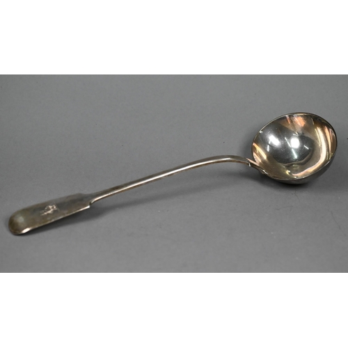 75 - An early Victorian silver fiddle pattern soup ladle, William Eley, London 1844, 9.3oz