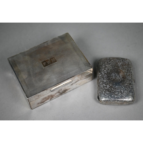 76 - A late Victorian engraved silver cigarette case, Birmingham 1897, to/w an engine-turned cigarette bo... 