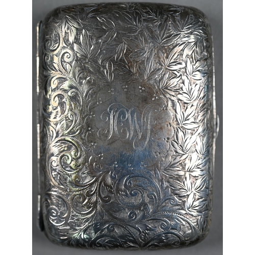 76 - A late Victorian engraved silver cigarette case, Birmingham 1897, to/w an engine-turned cigarette bo... 