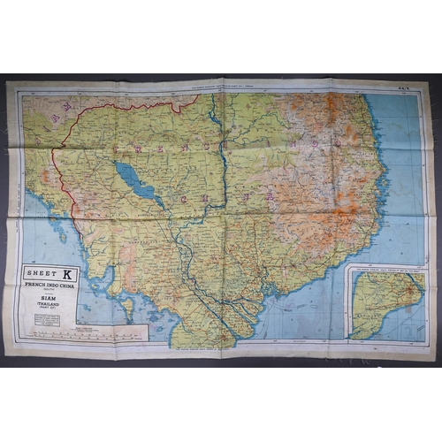 1009 - Two World War II pilot's silk escape-maps of South East Asia, to/w a compass 'dog-tag' (3)