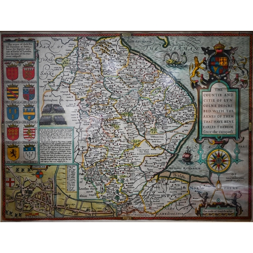 1011 - A 17th century County map engraving of Lincolnshire, Jacob Hondius 1610, mounted framed and glazed (... 