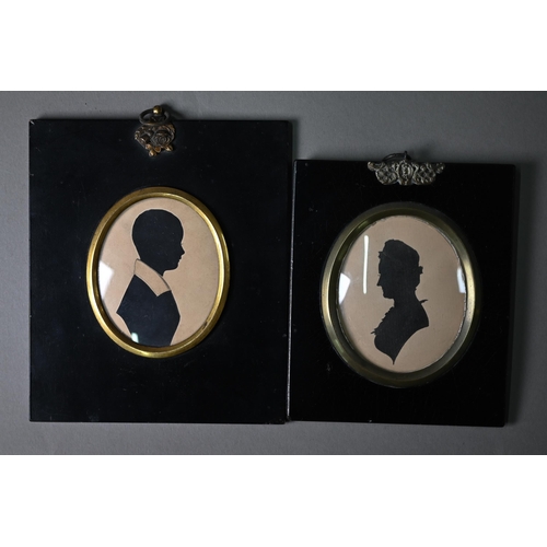 1025 - Two early 19th century portrait miniatures on card - gentleman and young boy to/w two painted and gi... 