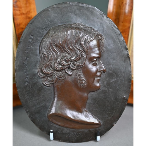 1026 - A Victorian relief copper plaque by Richard Cockle Lucas, profile portrait of Albert Way Esq MA, sig... 