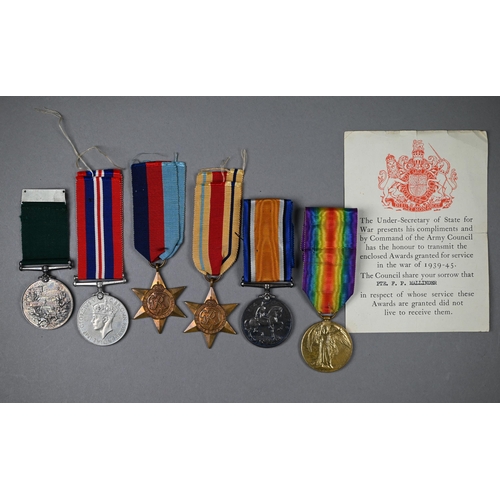 1035 - A WWI pair to 208962 Pte. A E Mullender, Labour Corps, British War Medal; Victory Medal to/with WWII... 