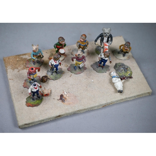 1079 - A novelty eleven-piece band of anthropomorphic animals, in cold-painted metal with wobbling heads, 5... 