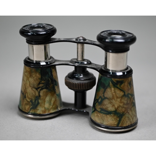 1086 - Two antique pairs of gilt metal and mother of pearl opera glasses (one cased) to/w a marbled leather... 