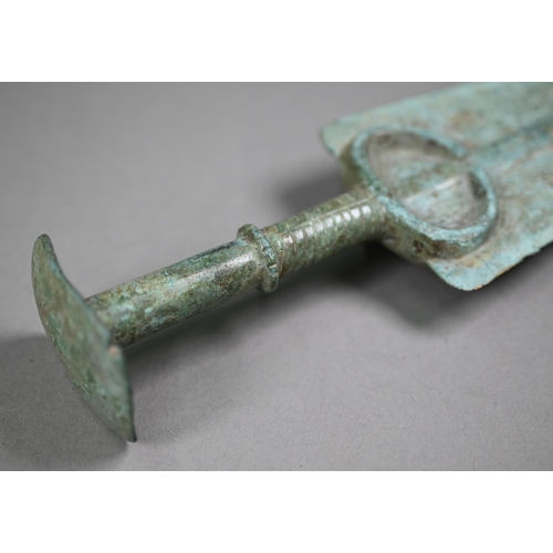 1101 - A Bronze Age short sword (possibly Marlik), the tapering blade with raised midrib, penannular guard ... 