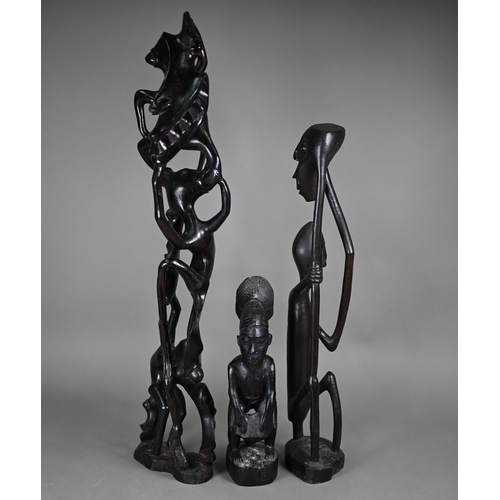 1122 - Three African figural carvings, 79-35 cm