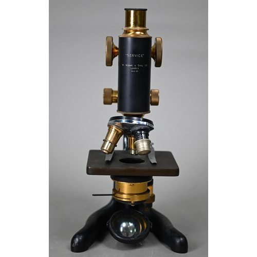 1128 - A W Watson & Sons Ltd (London) 'Service' microscope, in mahogany case