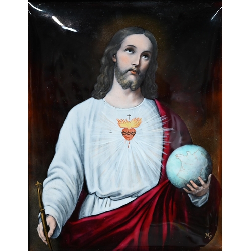 1139 - An enamel plaque depicting Jesus Christ by Bouasse Jeune et Cie, Paris, 24 x 19 cm, framed