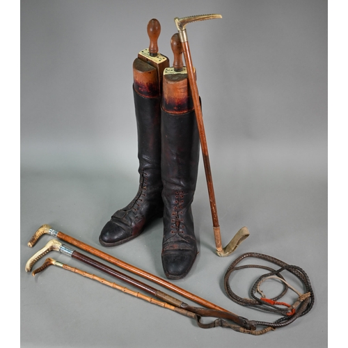 1148 - A pair of vintage leather riding-boots, the boot-trees inscribed for A C Goodall Esq Royal Dragoons,... 