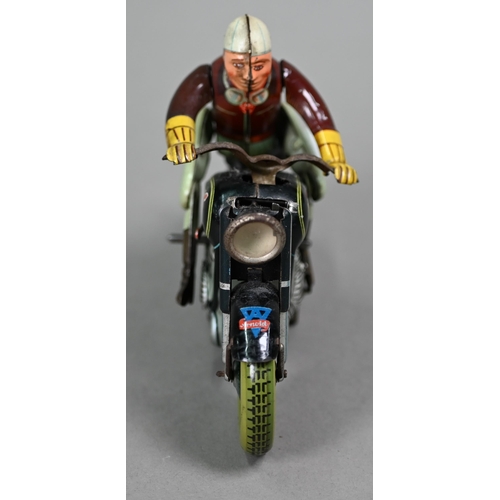 1155 - An Arnold Mac700 clockwork tinplate motorcycle with rider, 19 cm