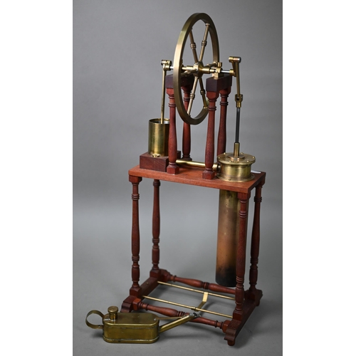 1181 - A brass and steel model of an 1816 Stirling engine, 57 cm high, to/w oil-can (2)