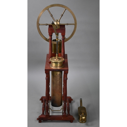 1181 - A brass and steel model of an 1816 Stirling engine, 57 cm high, to/w oil-can (2)