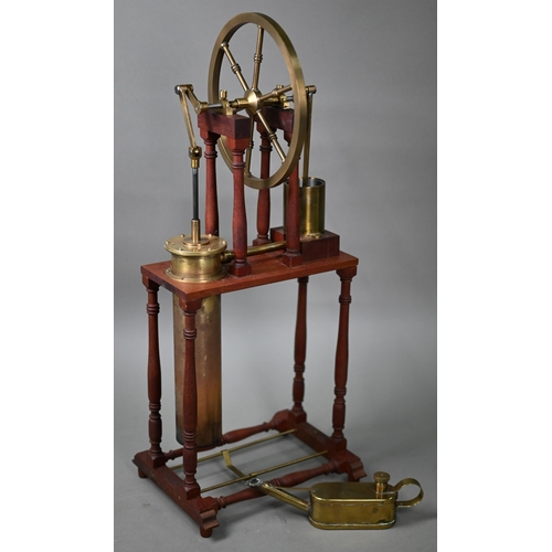 1181 - A brass and steel model of an 1816 Stirling engine, 57 cm high, to/w oil-can (2)