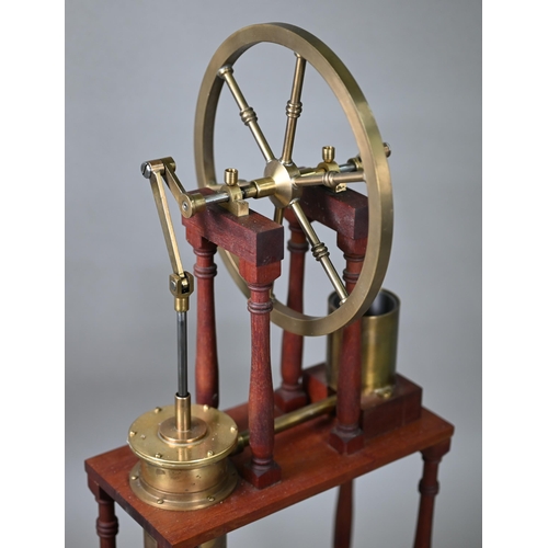 1181 - A brass and steel model of an 1816 Stirling engine, 57 cm high, to/w oil-can (2)