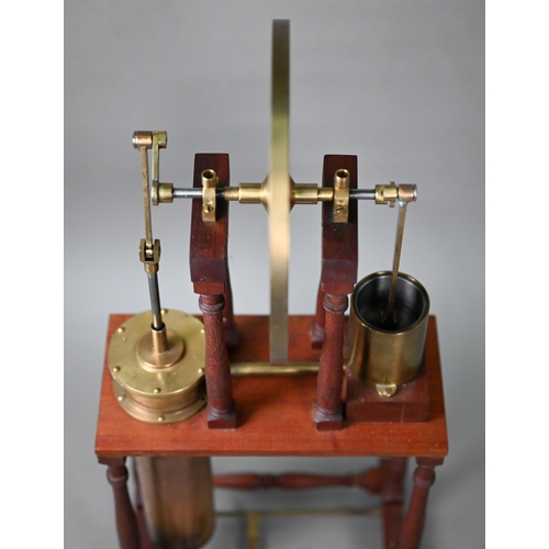 1181 - A brass and steel model of an 1816 Stirling engine, 57 cm high, to/w oil-can (2)