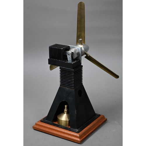 1183 - A small model Stirling engine, driving a propellor, 38cm high overall