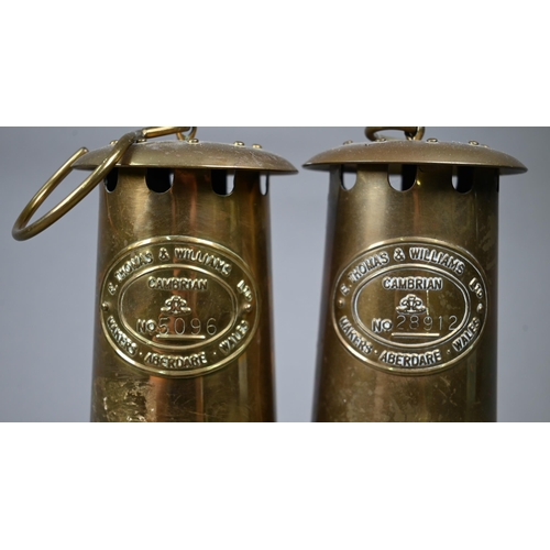 1198 - Two brass miner's safety lamps 'Cambrian' with maker's plates for E Thomas & Williams Ltd, Aberd... 