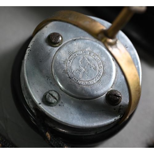 1199 - A vintage 'Cat's Whisker' radio receiver, with headphones, on stained wood base, 29 cm