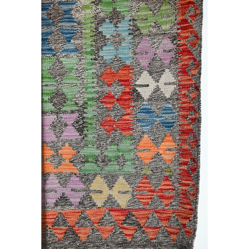 1212 - A contemporary Turkish Anatolian multi-coloured geometric design Kelim carpet, 301 x 207 cm