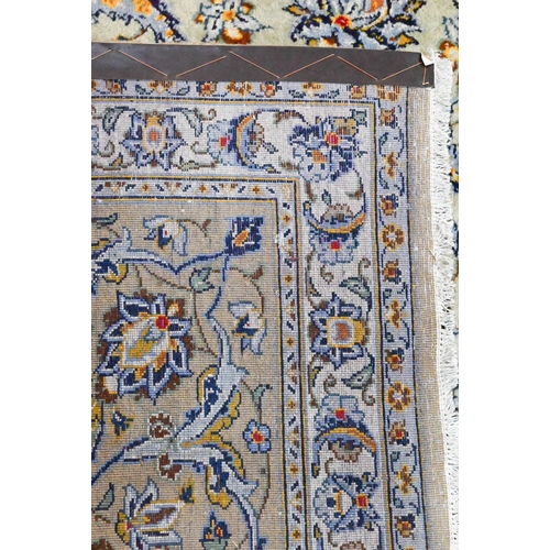 1226 - A Central Persian signed Kashan carpet, pale celadon ground with well-executed floral vine design, 4... 