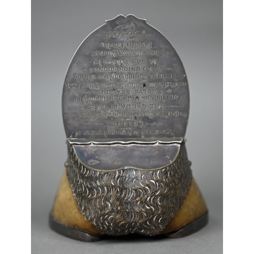 1236 - A late Victorian Irish horse's hoof inkwell with ep mounts engraved to commemorate 'Colonel...The Ga... 