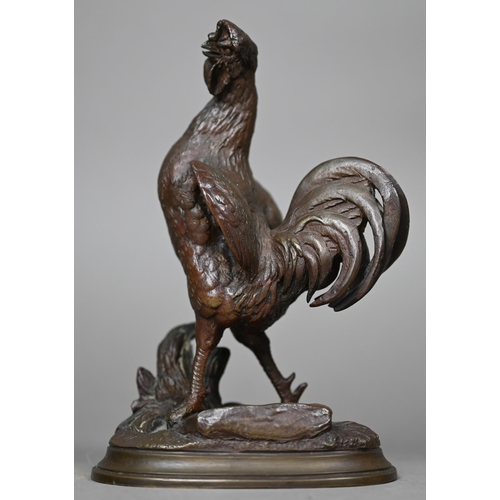 1245 - Jules Moignez (1835 - 1894) - A brown patinated bronze cockerel, 14 cm high