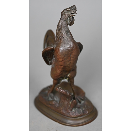 1245 - Jules Moignez (1835 - 1894) - A brown patinated bronze cockerel, 14 cm high