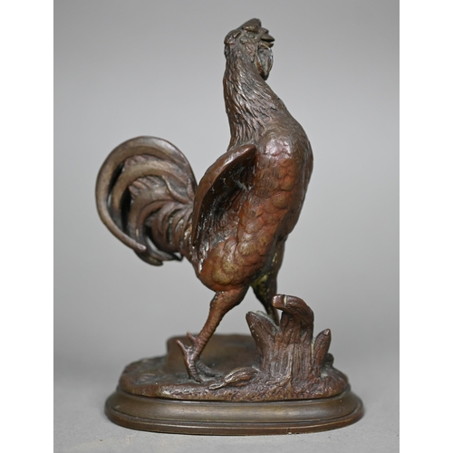 1245 - Jules Moignez (1835 - 1894) - A brown patinated bronze cockerel, 14 cm high