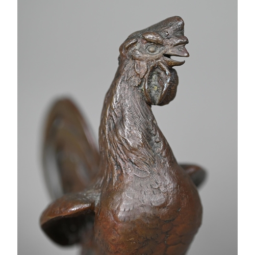 1245 - Jules Moignez (1835 - 1894) - A brown patinated bronze cockerel, 14 cm high