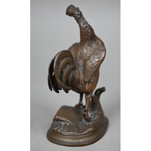 1245 - Jules Moignez (1835 - 1894) - A brown patinated bronze cockerel, 14 cm high