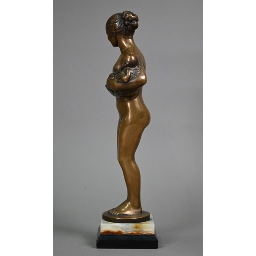 1247 - A bronze female nude figure with two babies, signed 'Linke A D Frinke', on onyx and slate base, 29 c... 