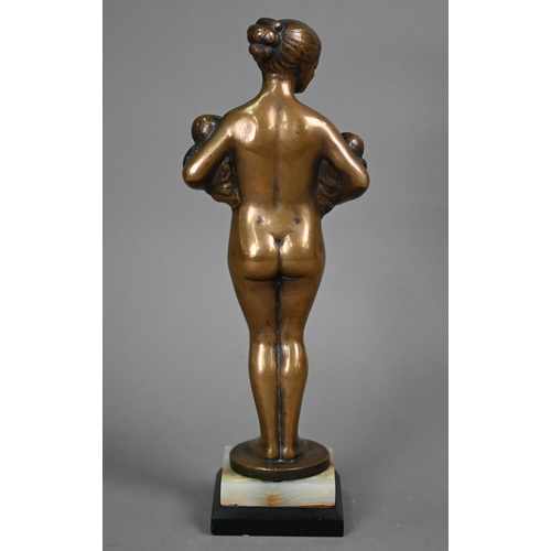 1247 - A bronze female nude figure with two babies, signed 'Linke A D Frinke', on onyx and slate base, 29 c... 