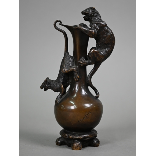 1250 - After Christophe Fratin, bronze, two cats on a ewer, signed foundry mark for Theibault Frères, Paris... 