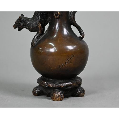 1250 - After Christophe Fratin, bronze, two cats on a ewer, signed foundry mark for Theibault Frères, Paris... 