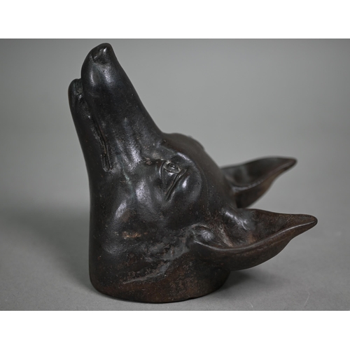 1255 - A cast iron fox's head doorstop, 15 cm