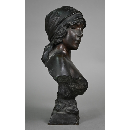 1256 - After Emmanuel Villanis (1858-1914), a brown patinated bronze female bust 'Fille de Bohème', ... 